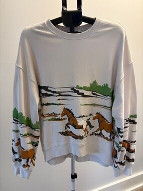 Daydreamer x Free People Running Horses Oversized Crewneck ~ Large ~ Cream